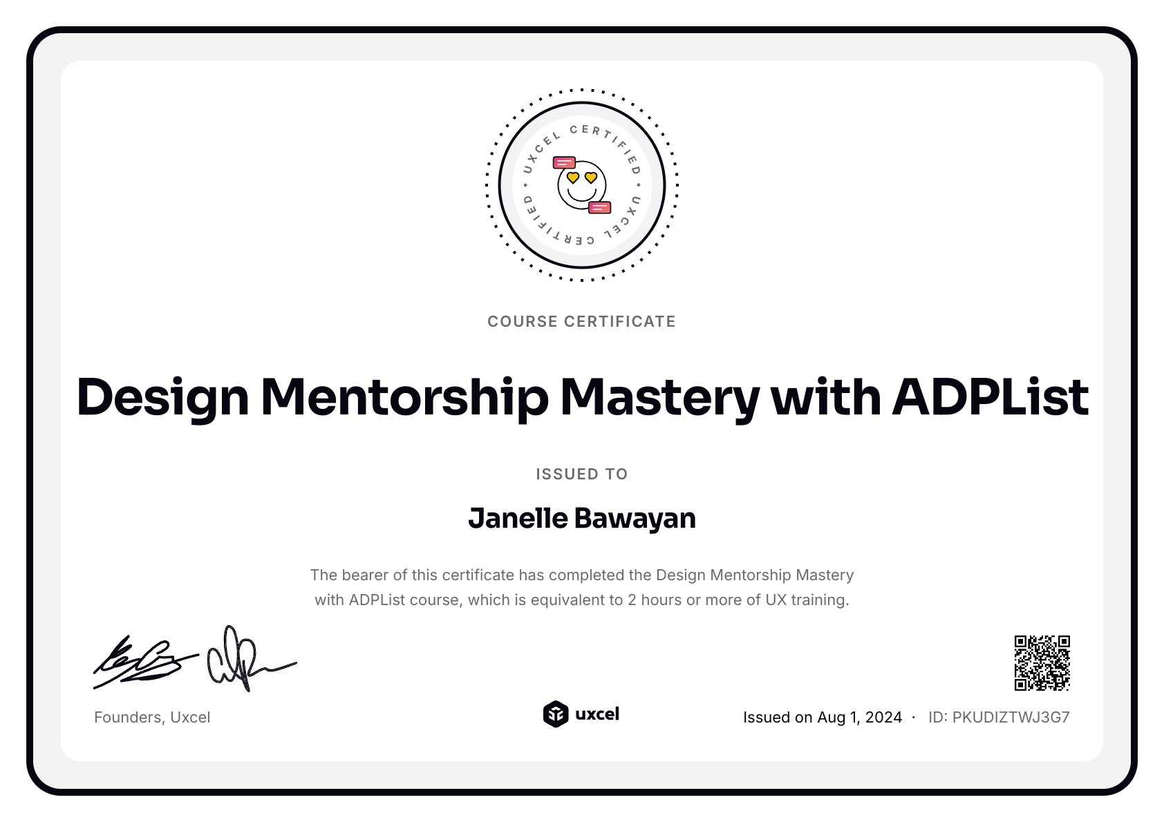 Janelle Bawayan's certificate